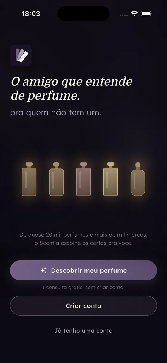 Tela de abertura do app Scentia